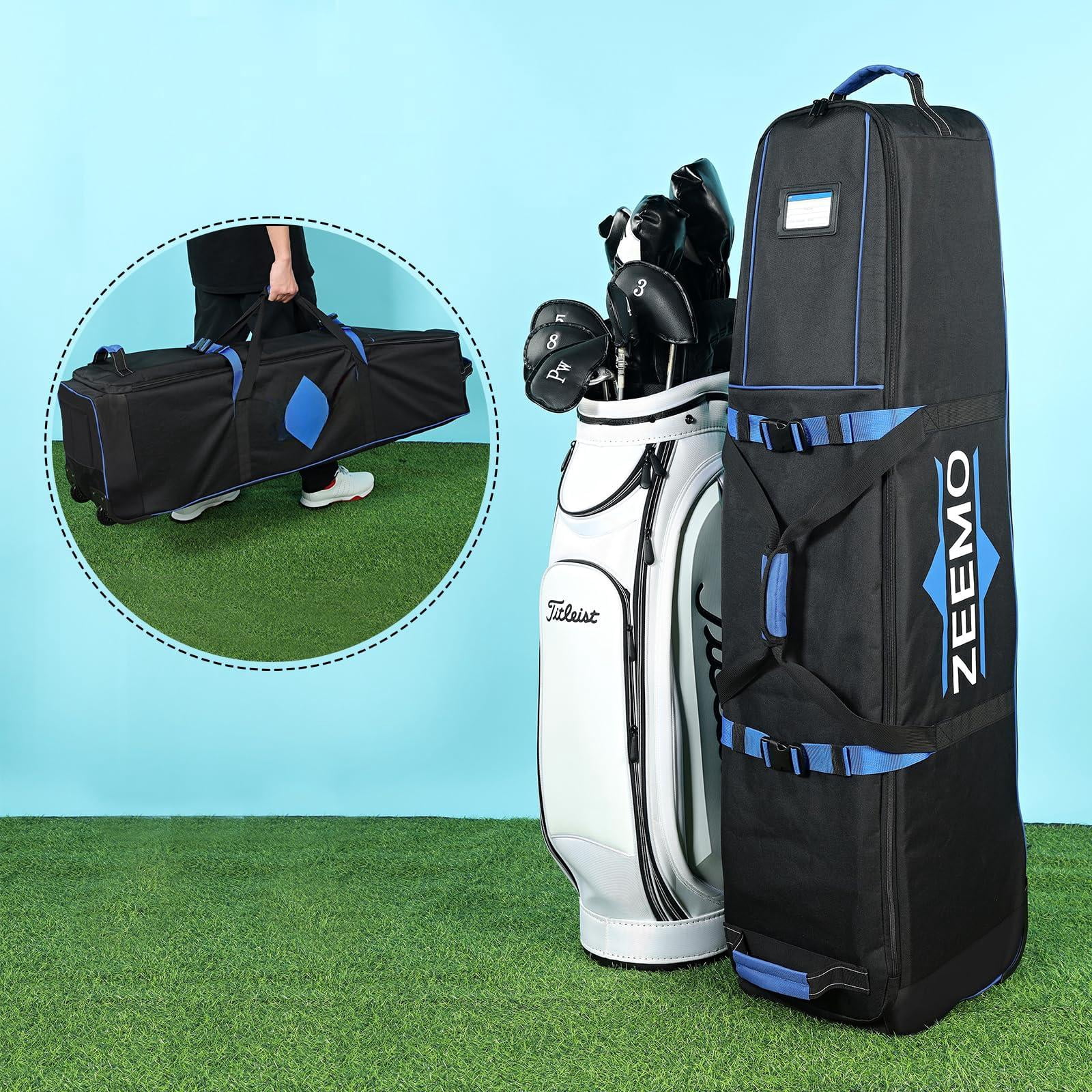 Golf Travel Bag  Full-open Protective & Wheeled Airline-approved Case For Clubs Cart&standbag Soft-sided Waterproof Cover Made Of Heavy Duty Oxford