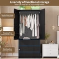 thumbnail image 3 of 69.5" Wooden Wardrobe Cabinet with Hanging Rod, Senfot Rattan Armoire Wardrobe Closet with 3 Drawers and 2 Doors, Modern Wooden Wardrobe Cabinets for Hanging Clothes, Clothing Storage Cabinet, 3 of 7