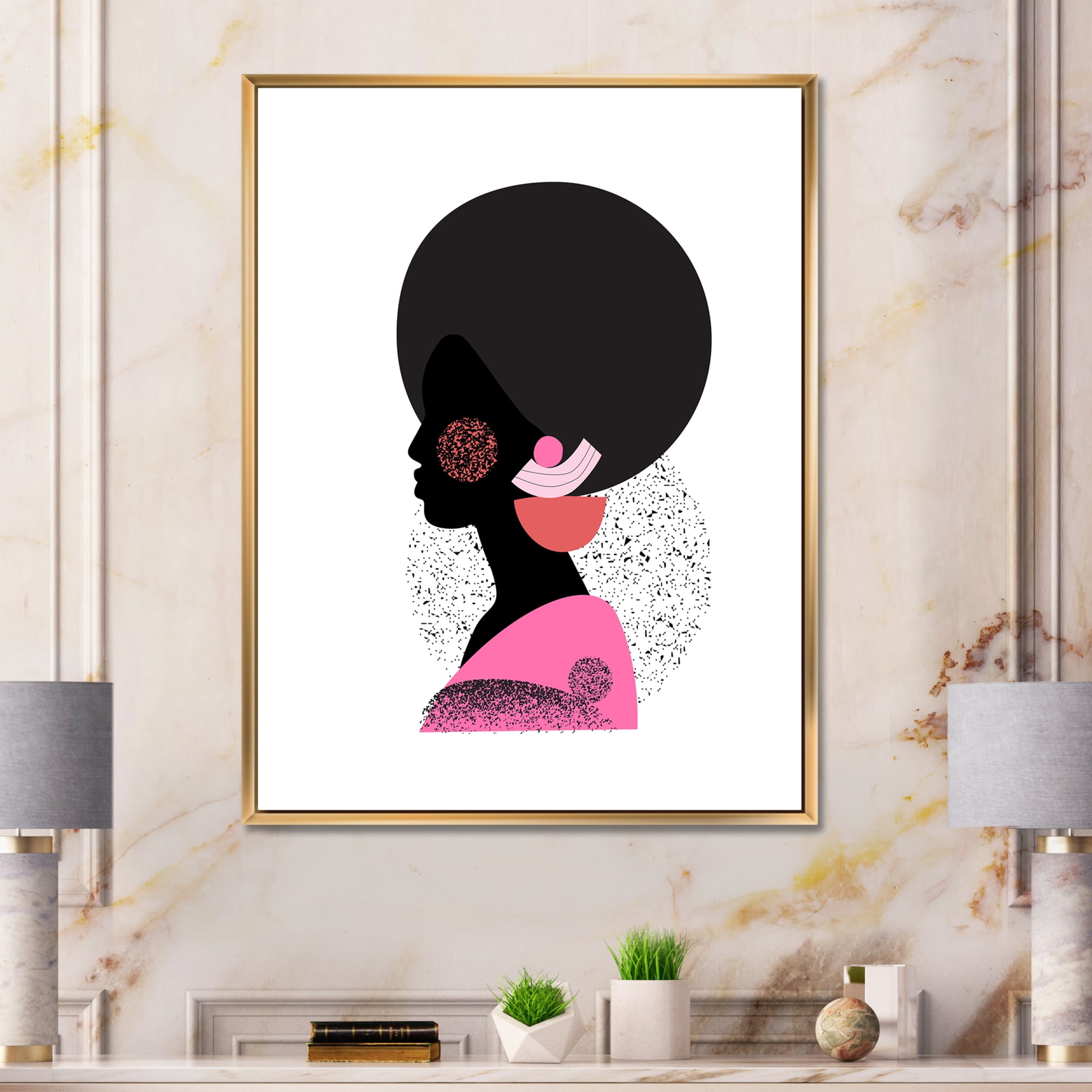 Designart 'Ethnic Geometric Silhouette of African American I' Modern Framed Canvas Wall Art Print