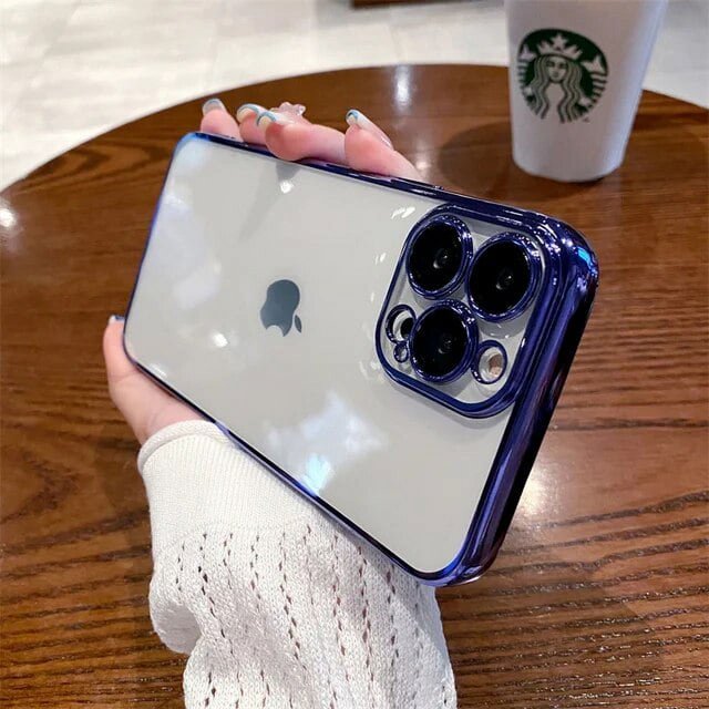 Luxury Plating Square Clear Phone Case For iPhone 12 13 14 Pro Max Plus Silicone Frame Shockproof Cover