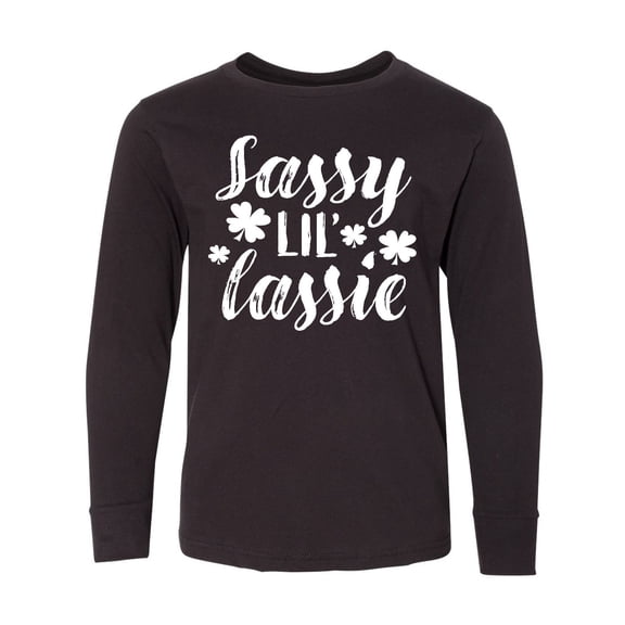 Inktastic Saint Patrick's Day Sassy Lil' Lassie with Shamrocks Long Sleeve Youth T-Shirt