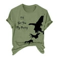 thumbnail image 4 of HCURIBAD Clearance! T Shirts for Women, Graphic Tees Women's Halloween Witch Print Crew Neck T Shirt, Funny T-shirts, Womens Casual Tops, Clearance Sale Green M, 4 of 4