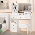 thumbnail image 4 of Yedigre Makeup Desk with LED Mirror & Stool - 5 Drawers, 7 Shelves, 3 Brightness Settings, Simple Style, 4 of 11