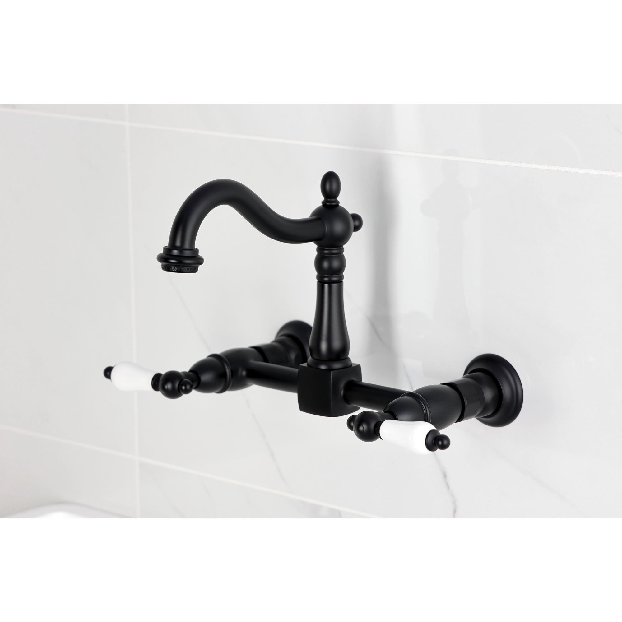 Kingston Brass KS1260PL Heritage Double-Handle Wall-Mount Bridge Kitchen Faucet, Matte Black