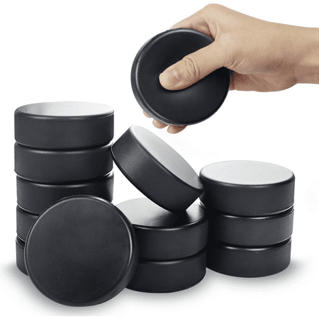 12 Pcs Foam Hockey Pucks, Black Rubber Street Hockey Puck Mini Knee Hockey Balls for Indoor Practice Sports Hockey Supplies for Kids Adults, Diameter 3", Thickness 1"