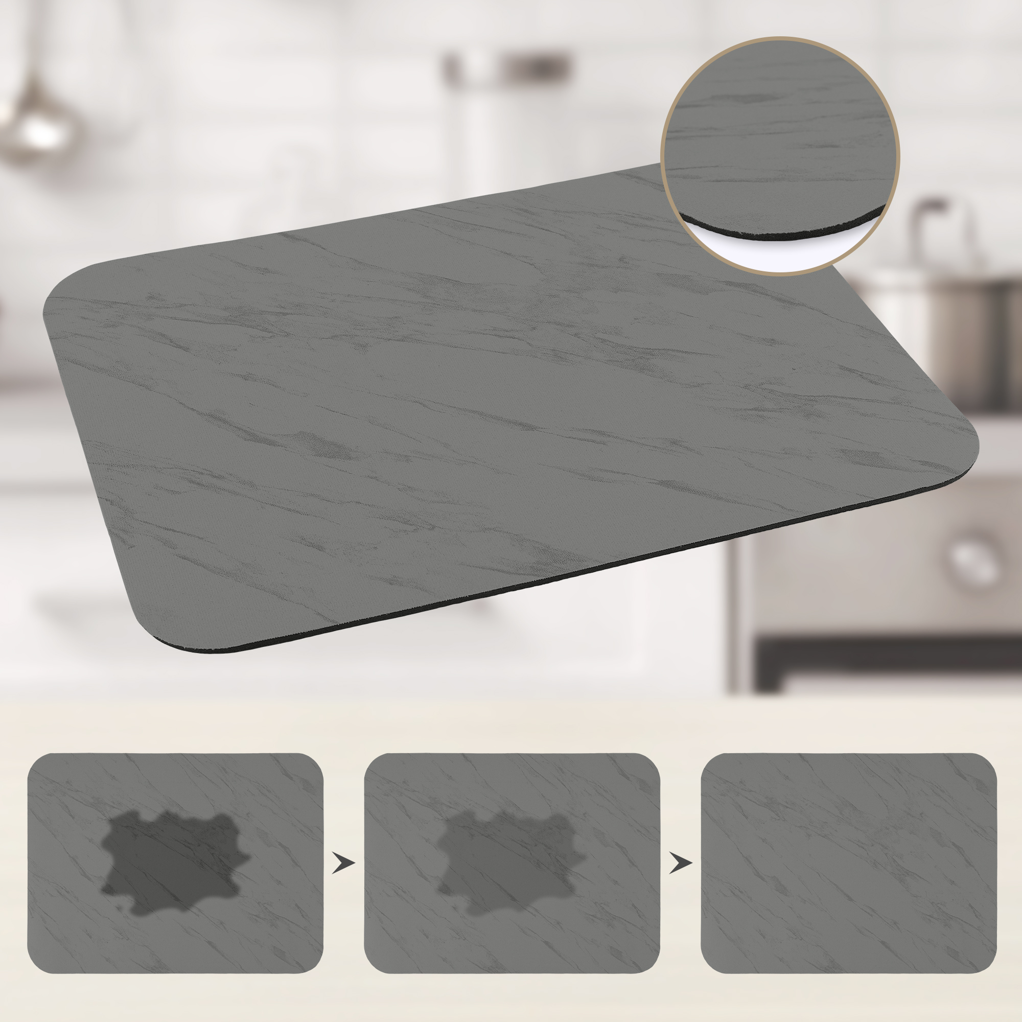 Unique Bargains Diatomaceous Stone Dish Drying Mat Dish Drying Mats Black 15.7*11.8 inch