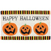 Halloween Three Pumpkins Vinyl Back Doormat 18x30