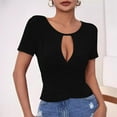 thumbnail image 5 of Itsame Women Plain Short Shirt Sleeved Tops Womens Casual T-Shirt Round Neck Slim T Shirt Black Size M, 5 of 9