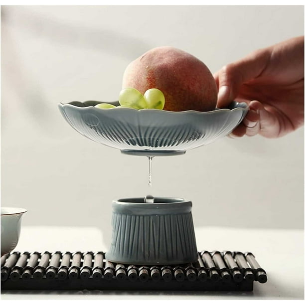 pstuiky Frutero, frutero, bol para postres, bol de cerámica, bol para helado, bol auxiliar, frutero de mesa interior, frutero de cocina, frutero con pedestal