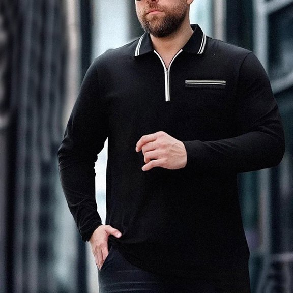 Aimik Hanes Up to 65% off Clearance Mens Casual Slim Fit Polo Shirt Tops Lightweight Longsleeve Basic Designed 1/4 Zip Shirts-Black XXXL