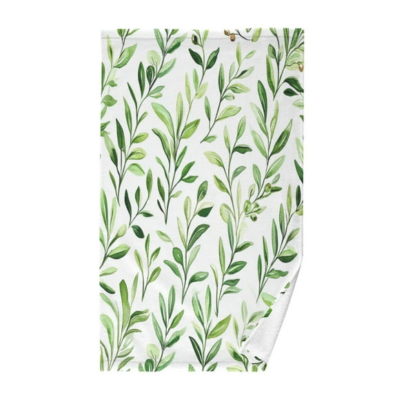 Yayeee 100% Cotton Hand Towels for Bathroom 16" x 28" Kitchen Towel, Green Leafy Pattern