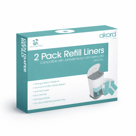 Adult Diaper Pail Liner Refills, 2 Pack – Compatible with Janibell Akord 280 Slim, Extra-Long Odor-Resistant Incontinence Bags, Plant Scent