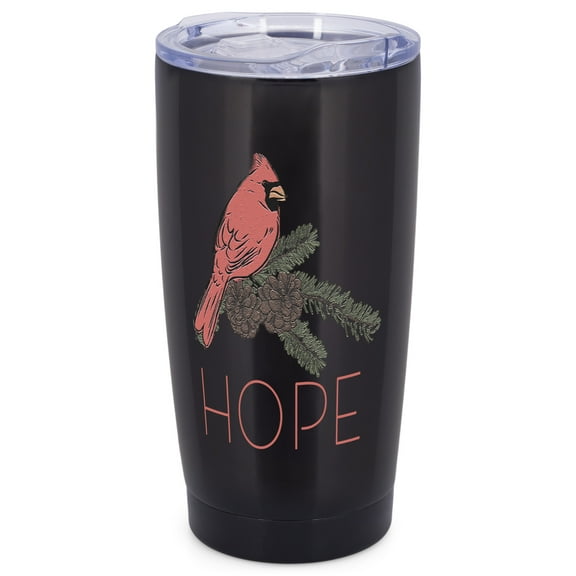 Elanze Designs Hope Red Cardinal Bird Pinecone Winter Wrap-Around Design 20 Ounce Stainless Steel On-The-Go Coffee Mug, Thermal Travel Tumbler with Leak Resistant Slide Lid, Sleek Black