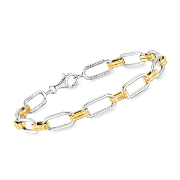 Ross-Simons Sterling Silver and 18kt Gold Over Sterling Paper Clip Link Bracelet, Women's, Adult