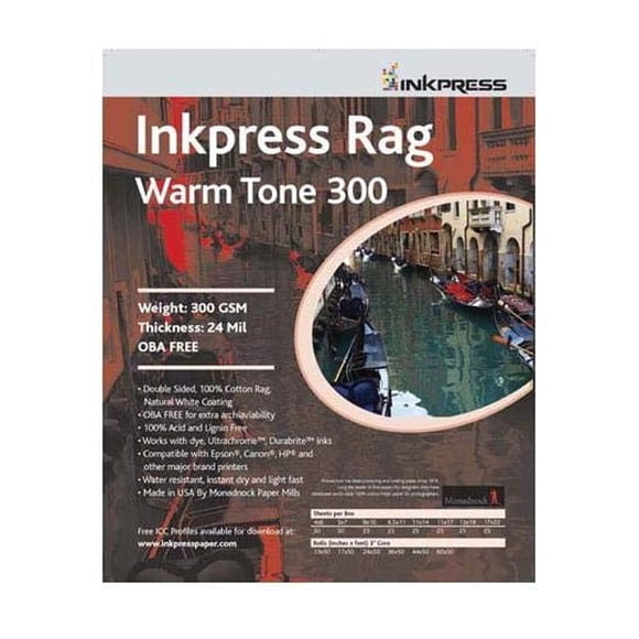 Inkpress Rag Warm Tone 300 Double Sided, Cream White Matte Inkjet Paper, 24 mil, 300 gsm, 8.5x11", 25 Sheets