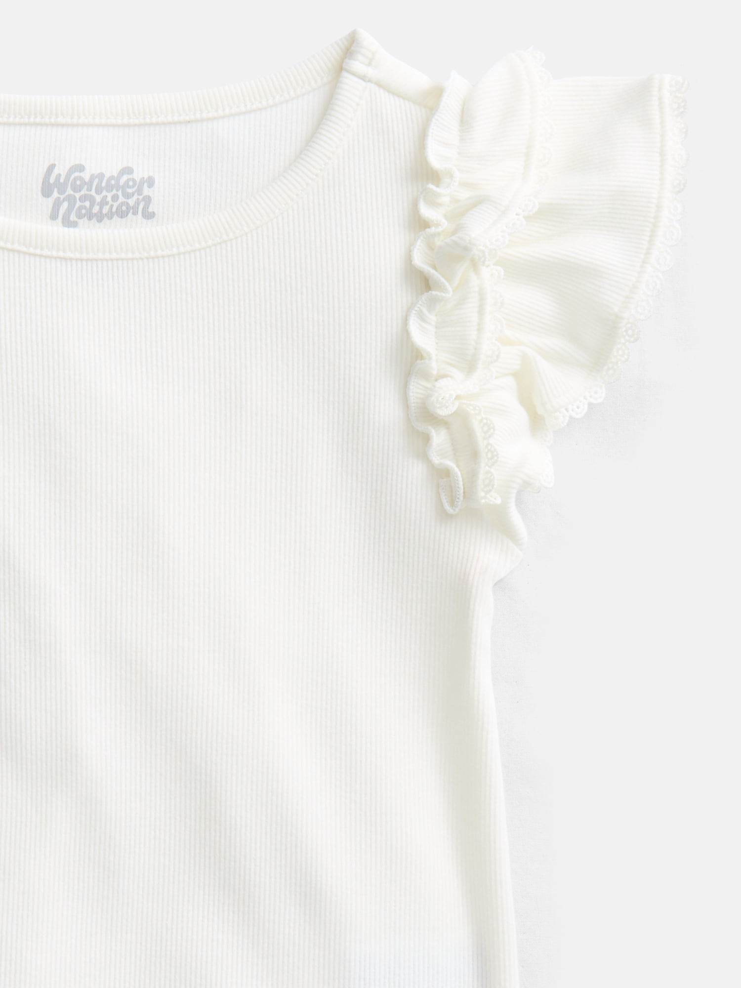 Wonder Nation Girls' Ribbed Top with Short Ruffle Sleeves, Sizes 4-18 & Plus