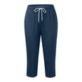 thumbnail image 3 of HongQid Pantalon Capri pour Femmes Grande Taille à Cordon, Ourlet Fendu, Yoga, Léger, Extensible, Décontracté, Court, avec Poches, 3 of 4
