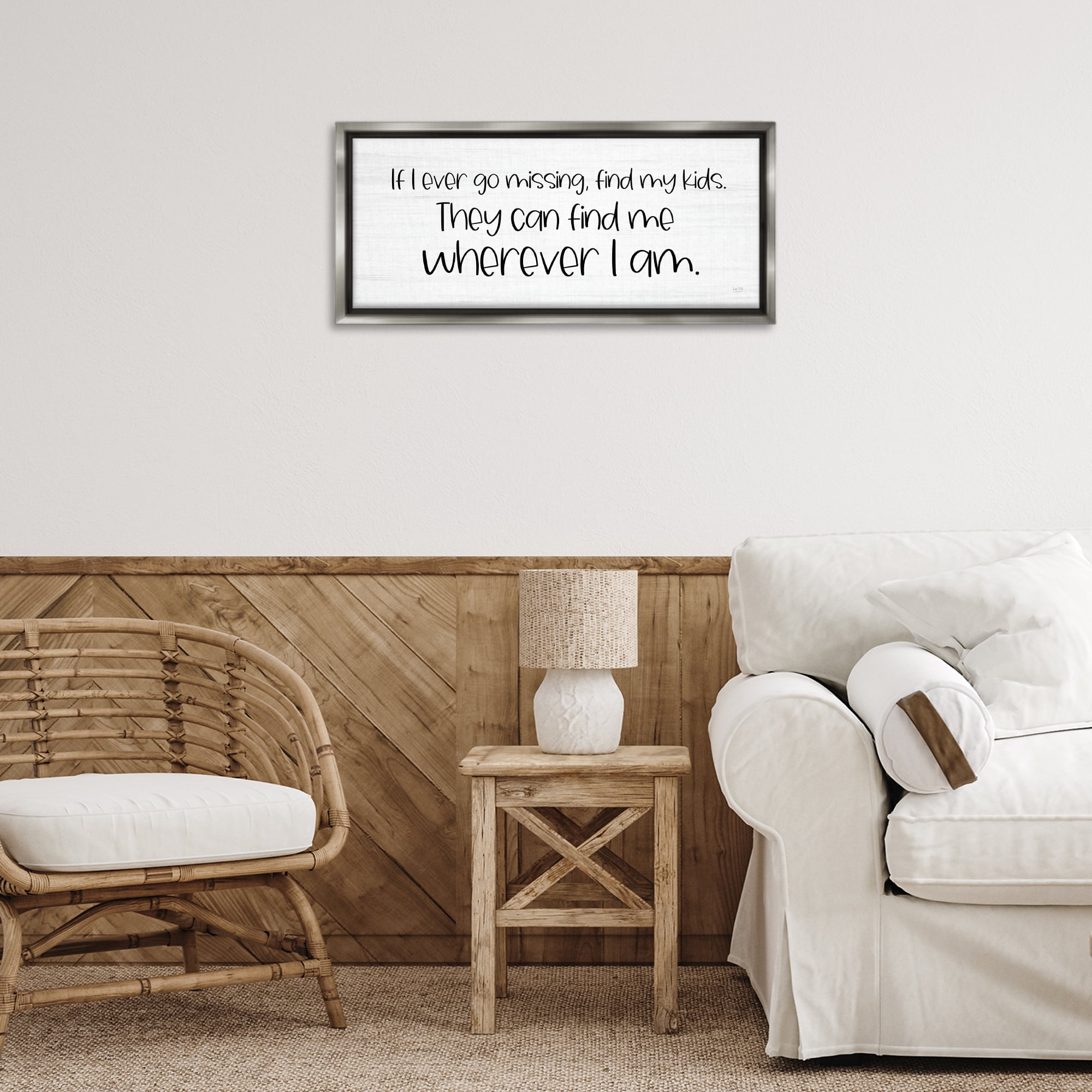 Stupell Industries My Kids Can Find Me Text & Numbers Painting Gray Floater Framed Canvas Art Print Wall Art, 25 x 11