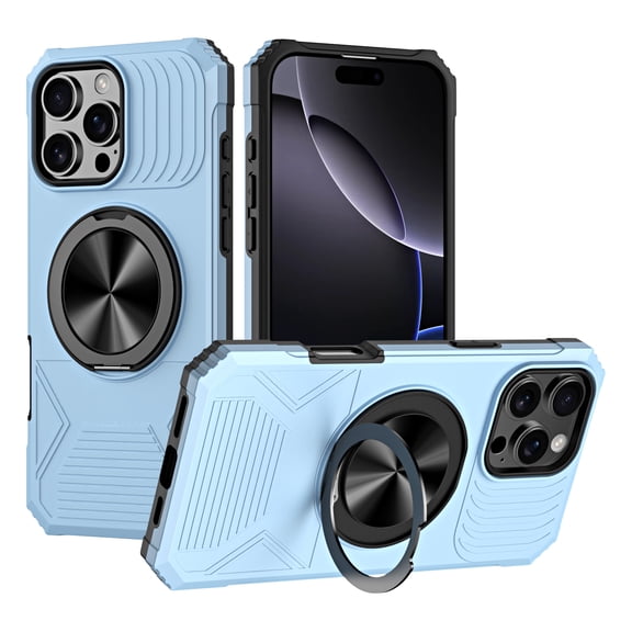 Allytechgroup Shockproof Case for Apple iPhone 16 Pro Max, [Compatible with Magsafe] Anti-Scratch Rotating Stand Magnetic Cover Heavy Duty Protective Bumper Phone Case Shell for Women Men, Azure