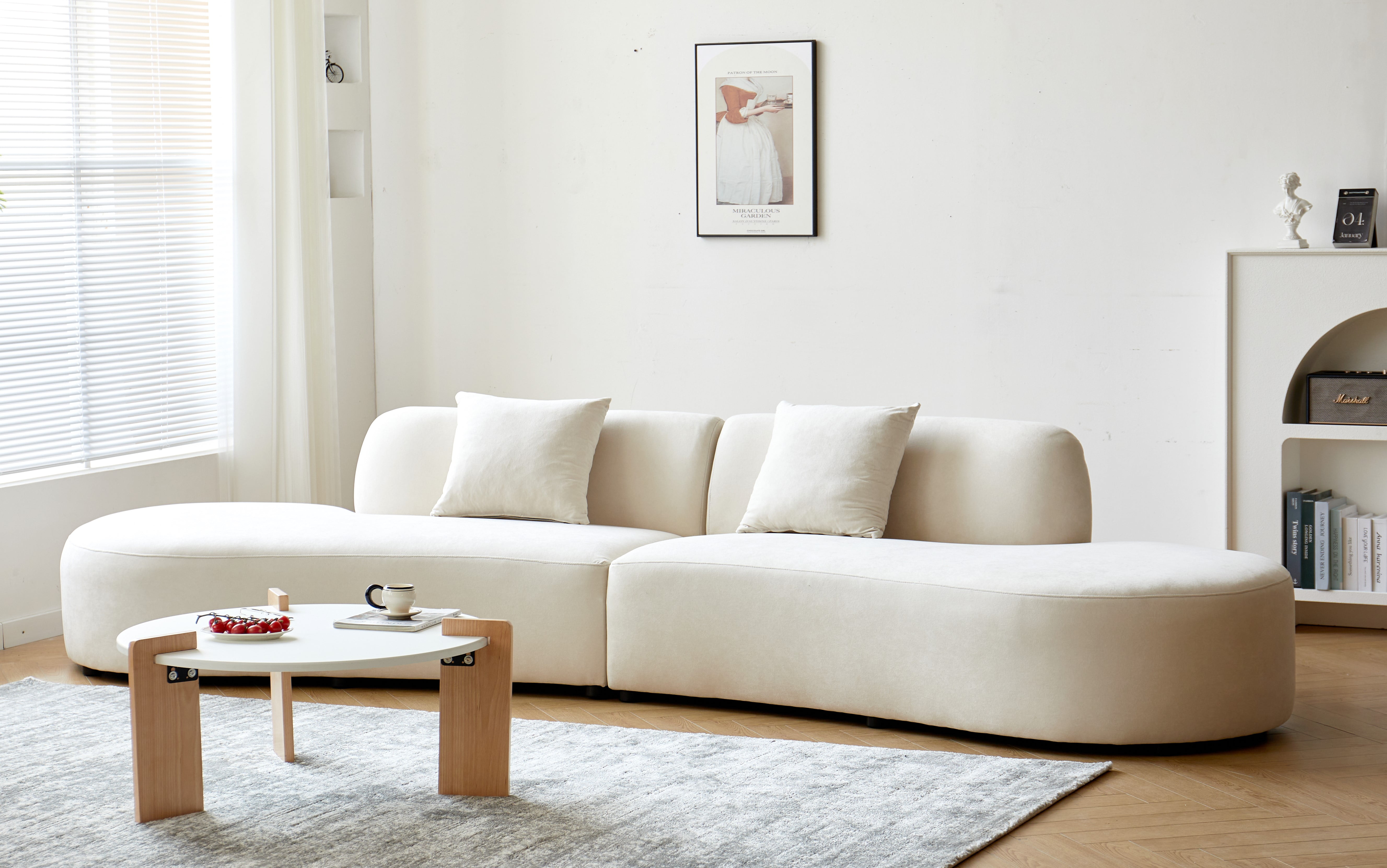 US Pride Furniture 132.3 inch Large Size Half Moon Design Curved 6-Seat Sofa with High-Density Foam Filled Ivory