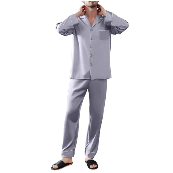 Ketyyh-chn99 Men's Classic Satin Pajama Set Sleepwear Men's Pajamas Spring Ice Silk Long Sleeve Thin Simple Top Home Clothes Set Size for 4XL,A