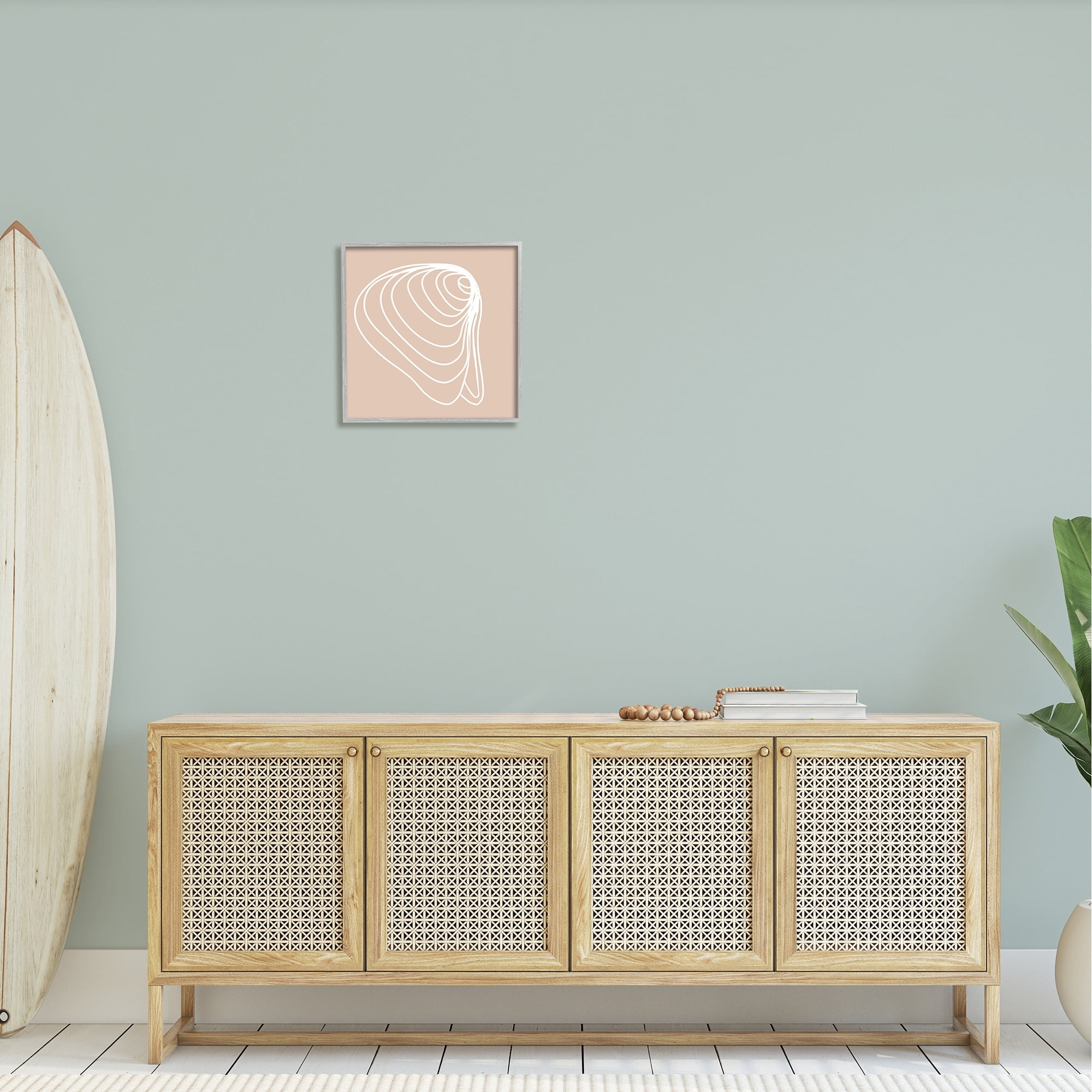 Stupell Industries Clam Shell Seashell Stripes Casual Line Doodle Graphic Art Gray Framed Art Print Wall Art, Design by Daphne Polselli