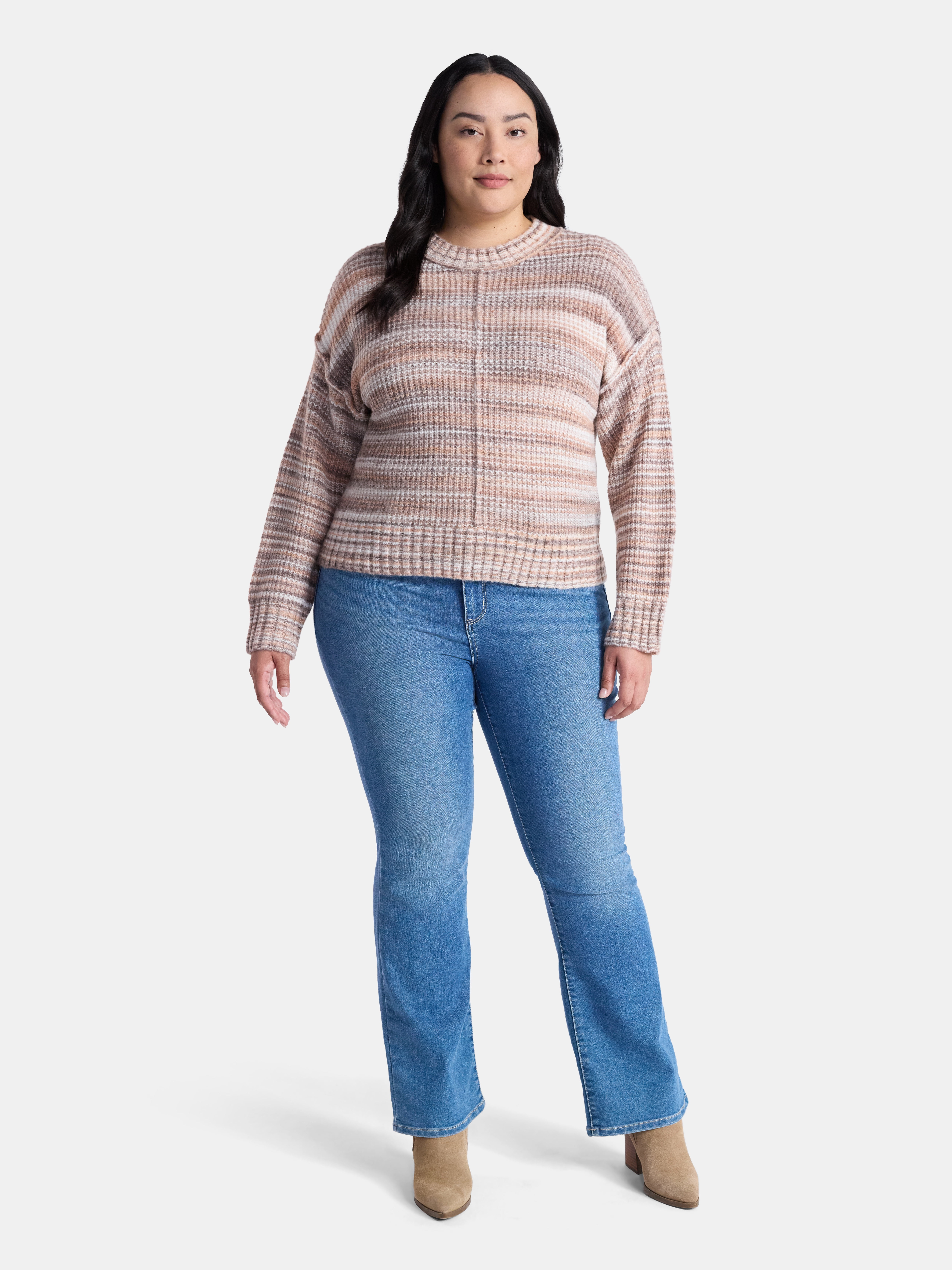 Terra & Sky Women’s Plus Space Dye Crewneck Sweater, Lightweight, Sizes 0X-5X