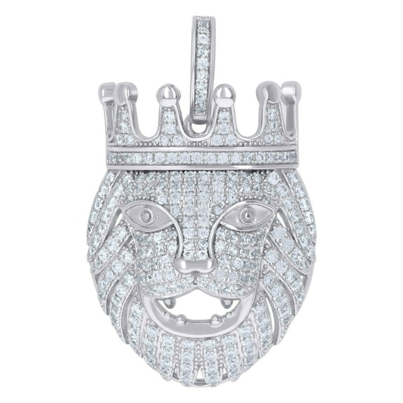 925 Sterling Silver Mens Cubic-Zirconia Lion King Animal Wildlife Charm Pendant