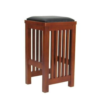 Benjara Faux Leather Upholstered Wooden Backless Barstool, Dark Brown