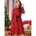 thumbnail image 2 of Vestido elegante de manga larga con cuello simulado tejido debajo de la rodilla para mujer Rojo XL, 2 of 6