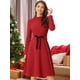 thumbnail image 2 of Vestido elegante de manga larga con cuello simulado tejido debajo de la rodilla para mujer Rojo XL, 2 of 6