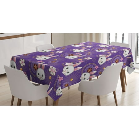 

Emoji Tablecloth Chinese New Year Concept Floral Ornaments Rabbits Happy Round Faces Rectangular Table Cover for Dining Room Kitchen Decor 60 X 84 Blue Violet White Mustard by Ambesonne