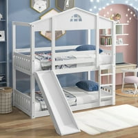 Deals on Euroco Twin over Twin House Bunk Bed with Convertible Slide and Ladder