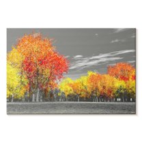 Elephant Stock Autumn Scenery Wall Art - Horizontal Canvas Wall Art - Living Room Wall Decor - Nature Canvas - Orange And Gray Decor - 36" x 24"
