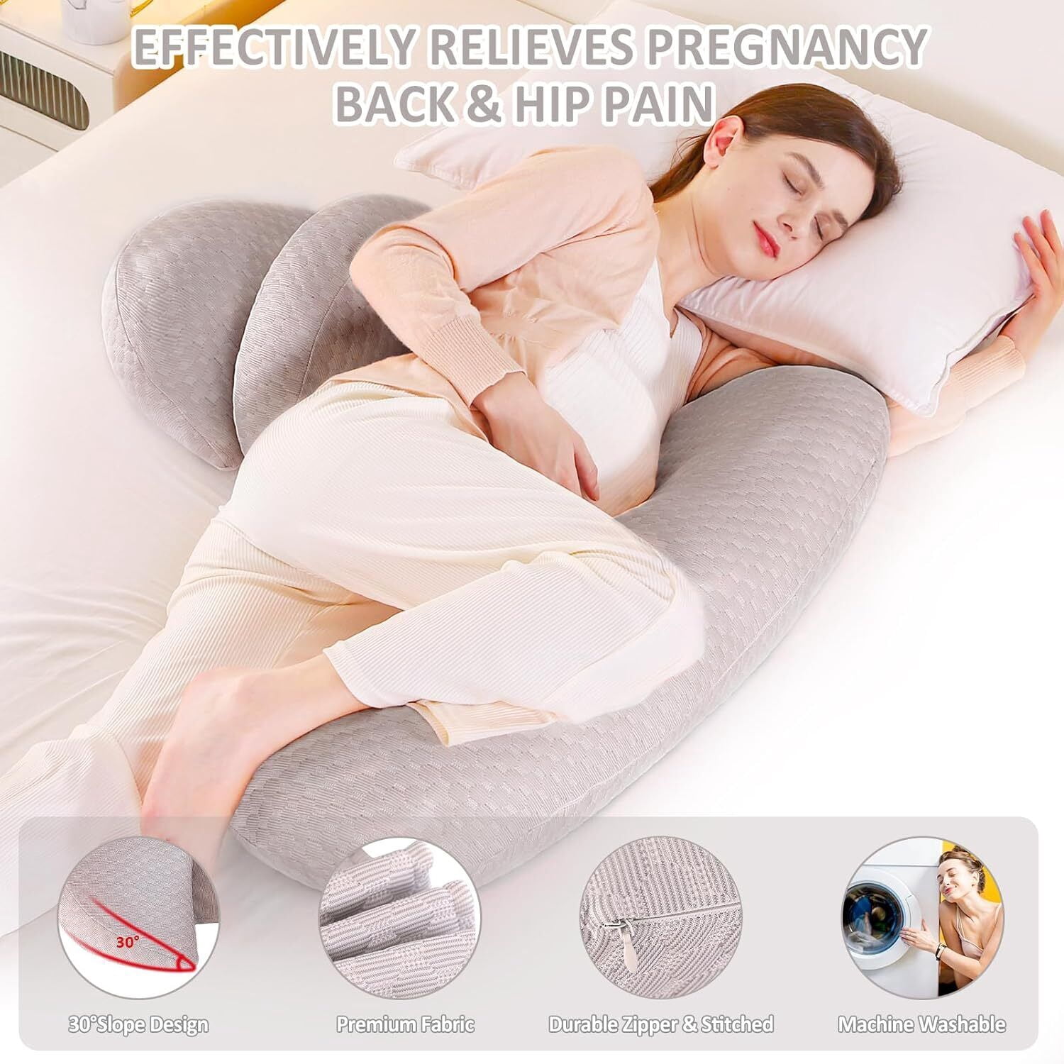 SHANNA Pregnancy Pillows Wedge Maternity Pillow Adjustable Full Body Support Pillow for Back Legs Belly HIPS（Bamboo Grey）