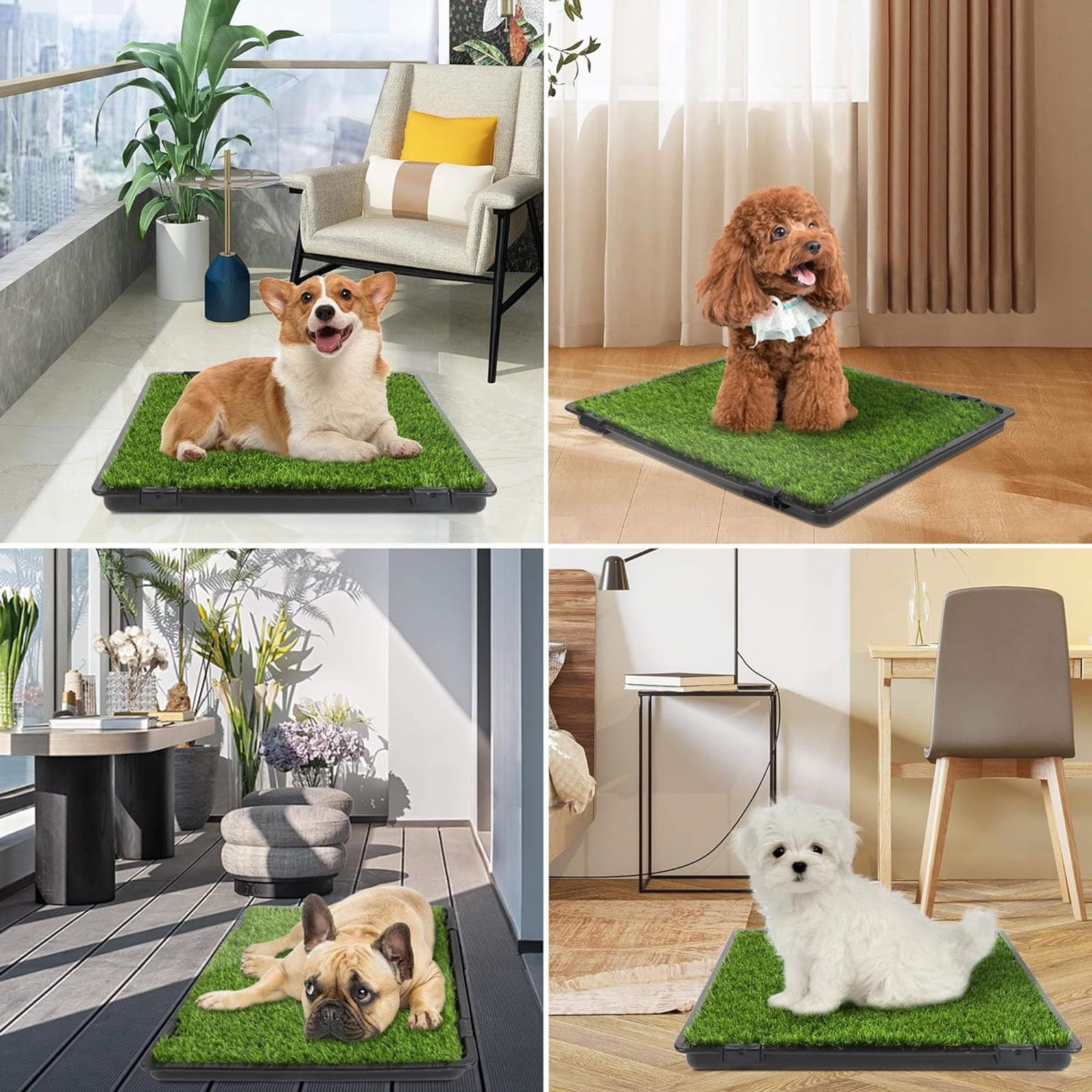 Dog Grass Pad with Tray,Reusable Training Pad with Replaceable Artificial Grass,Quick Absorbent Indoor Portable Dog Patio Potty,Washable Pee Pad For Puppy (Black Tray + 2 Grass Pads for Replacement)