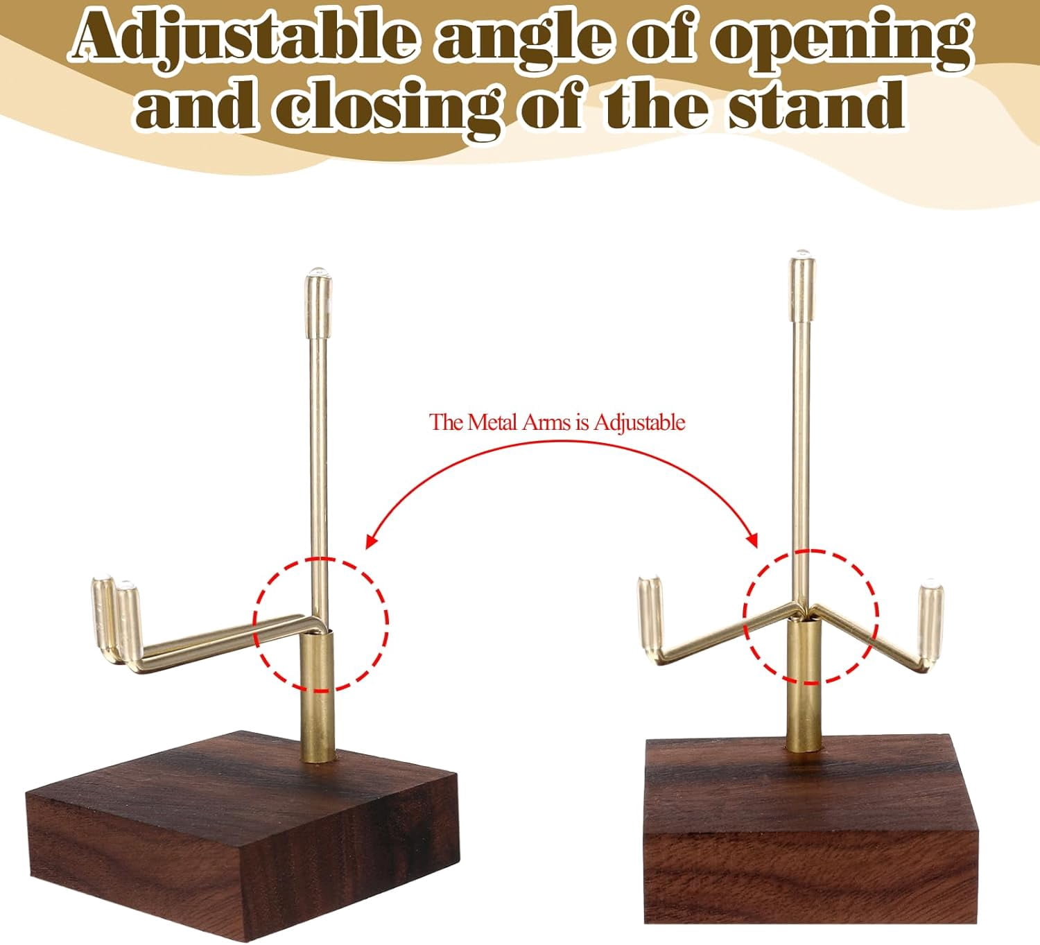 Walnut Wood Display Stand with Adjustable Metal Arms Small Display Easel Holder Crystal Displays Stand for Displaying Geodes Seashell Fossil Coral Crystal Rock (2.5"x2.5"x3.2")
