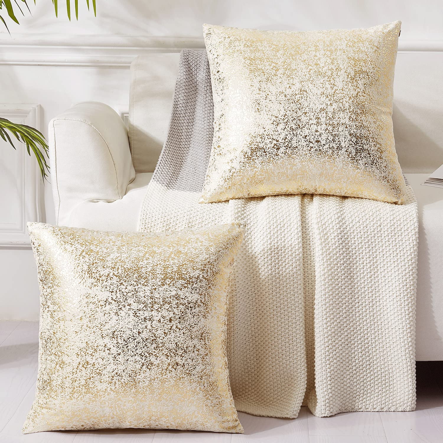 EUCIOR Champagne Pillow Cover Set of 2 White and Gold Pillow Covers 16x16 Glitter Velvet Pillow Covers Solid Color Cushion Covers White and Gold Pillow Covers for Sofa Bedroom Car Walmart