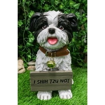 Ebros Shih Tzu Dog Statue With Jingle Collar Welcome Greeting Sign 11.25"Tall