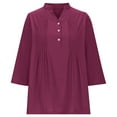 thumbnail image 4 of FNFHFY 3/4 Length Sleeve Womens Tops Button up V Neck Henley Shirts Solid Pleated Tunic Shirts Loose Fit Casual Fall Blouse, 4 of 7