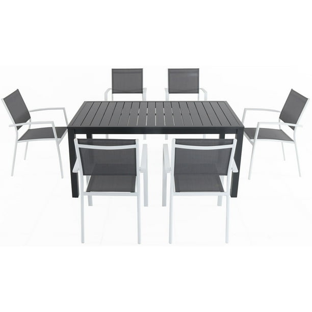 Hanover Naples 7Piece Outdoor Dining Set w/ 6 Sling Chairs in Gray
