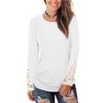 thumbnail image 2 of Anbech Women's Lace Long Sleeve Shirt Round Neck Solid Color Blouse Hem Tightened Tops, 2 of 4