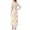 thumbnail image 3 of INSPIRE CHIC Women's Floral Bodycon Dress Long Sleeve Ruched Boat Neck Cocktail Maxi Mesh Dress M Beige, 3 of 4