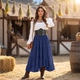 thumbnail image 4 of Womens Off Shoulder Renaissance Dress Bell Sleeves Vintage Medieval Peasant Long Dresses Halloween Pirate Costume(BlueS), 4 of 6