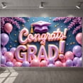 thumbnail image 3 of Colorful Balloons Graduation Banner Graduation Cap Congrats Display Star Decor Ribbon Streamers Grad Backdrop for Graduation Party College Graduation Photo Shoot, 3 of 9