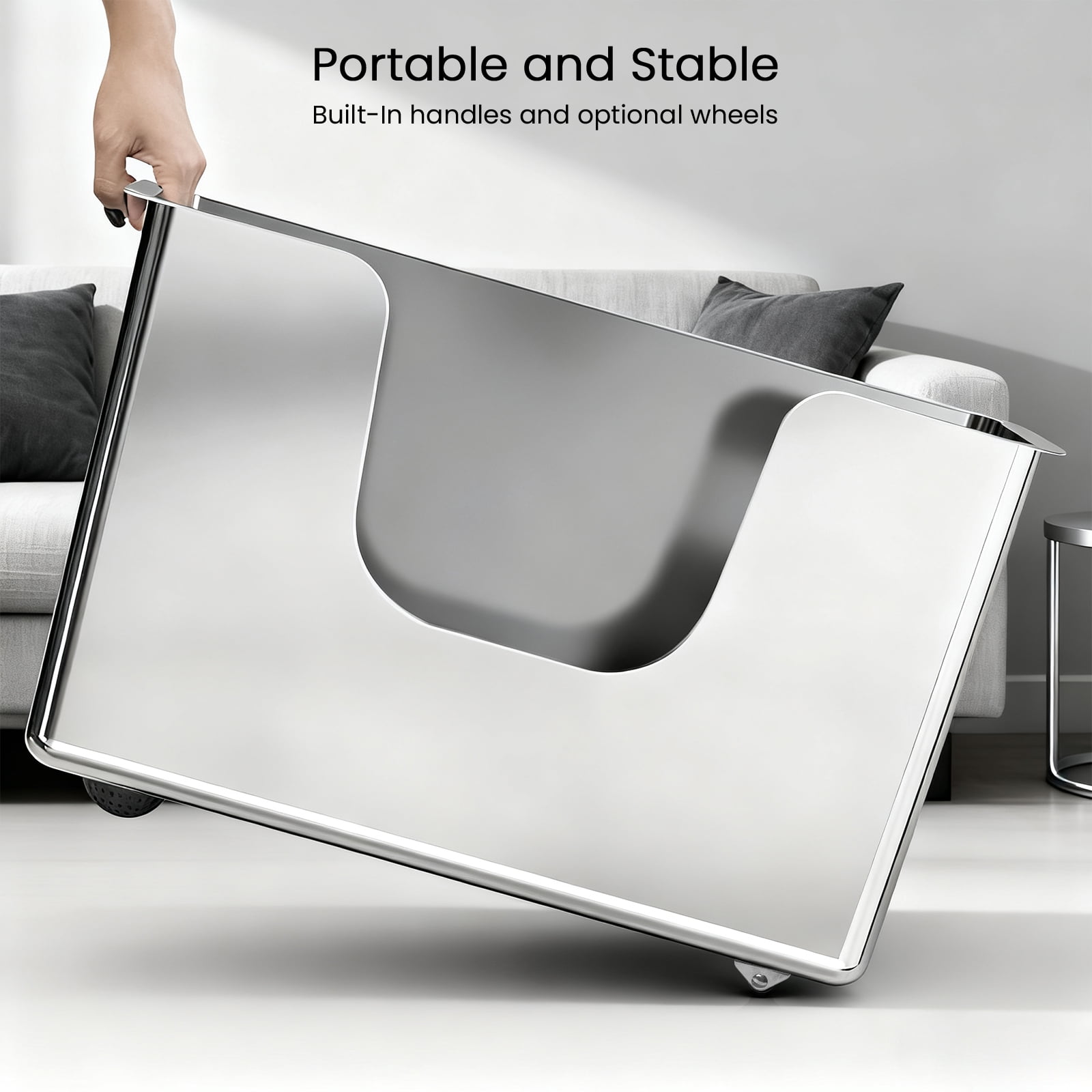 Ptlom Extra Large Stainless Steel Litter Box with 13.7'' High Sides Leak Proof
