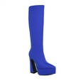 thumbnail image 5 of KIJBLAE Women's Winter Over The Knee Boots Chunky Heels Thigh High Boots Block Heeled Stretch Suede Sexy High Heel Knee High Boots Side Zipper Long Boots Blue 37, 5 of 6