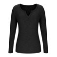 thumbnail image 3 of miqiqism Womens Fall Tops Juniors Casual Long Sleeve Sweatshirt Juniors Trendy Ribbed Knit Henley Neck Shirts Slim Fitted Solid Color Tops,Black,Medium, 3 of 5