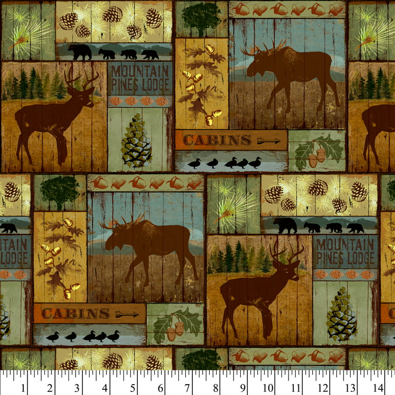 David Textiles Cotton Precut Moose Bear Fabric 1 yd x 44 inch
