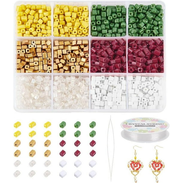 Kit para hacer pulseras de cuentas de 6 colores, 2264 piezas, cuentas de vidrio en forma de cubo con agujas de hilo elástico, cuentas pequeñas, pulseras de cuentas